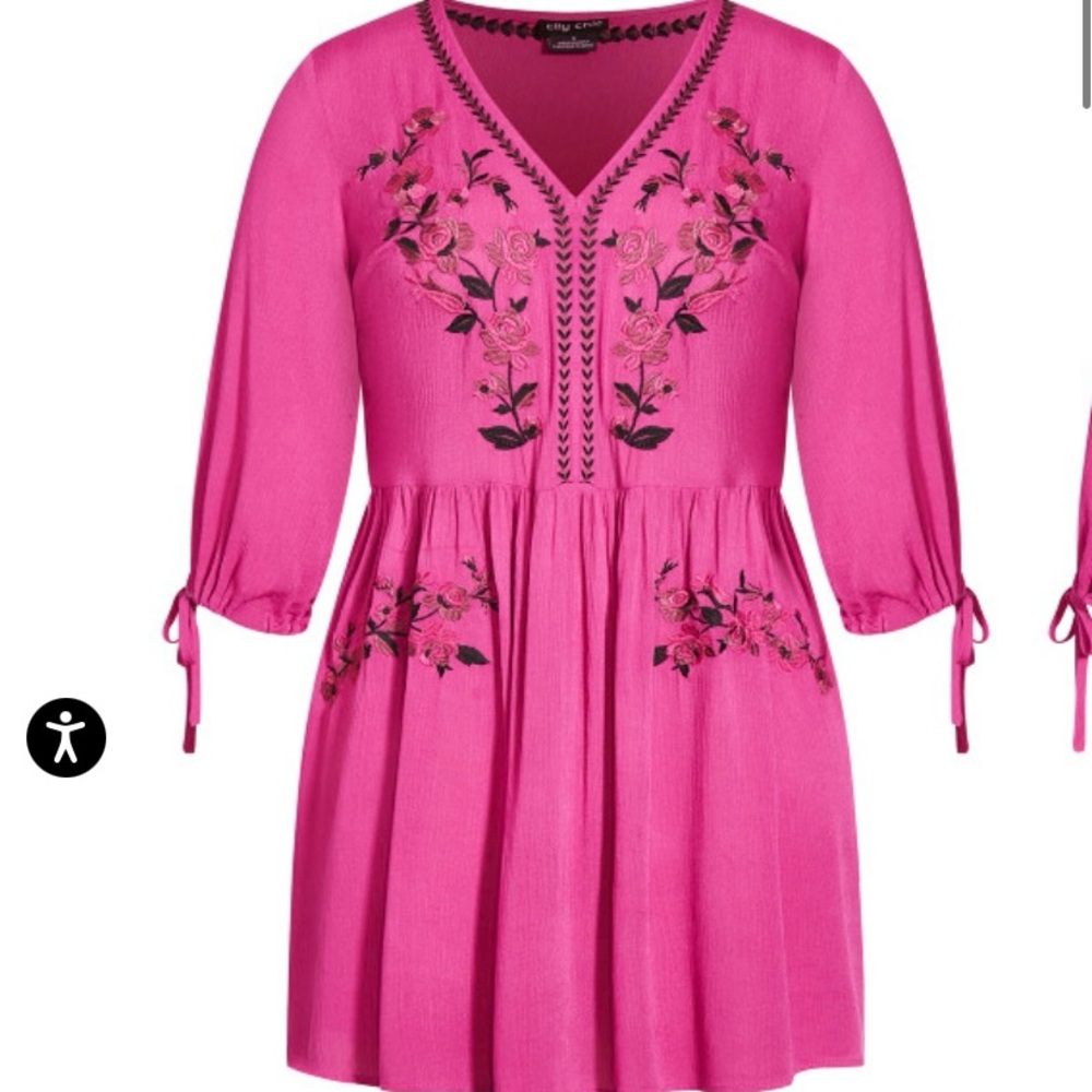 City Chic Sunset Embroidered Fuchsia Dress